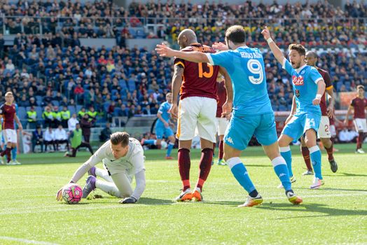 ITALY, Rome: Wojciech Szczesny during the Italian Serie A football match A.S. Roma vs S.S.C. Napoli at the Olympic Stadium in Rome, on April 25, 2016