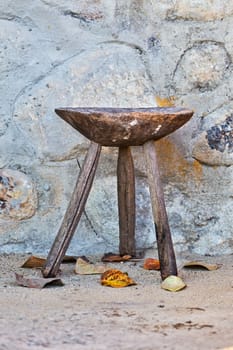 Old traditional wooden chair in romanian countryside