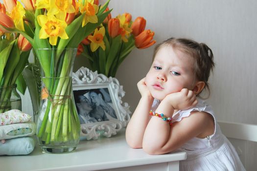 Beautiful small kid girl in studio