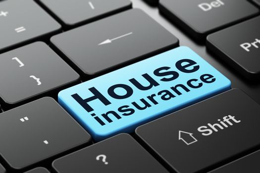 Insurance concept: computer keyboard with word House Insurance, selected focus on enter button background, 3D rendering