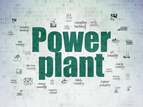 Manufacuring concept: Painted green text Power Plant on Digital Data Paper background with  Hand Drawn Industry Icons