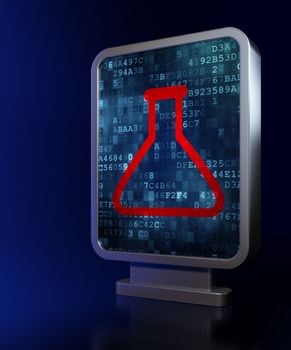 Science concept: Flask on advertising billboard background, 3D rendering