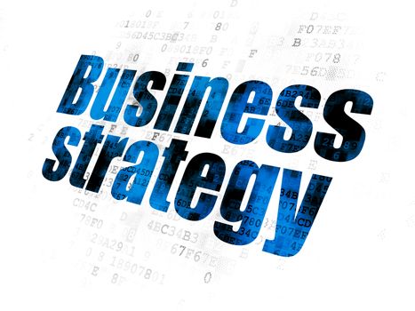 Business concept: Pixelated blue text Business Strategy on Digital background
