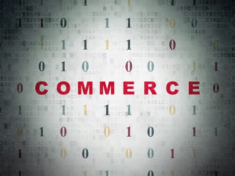 Finance concept: Painted red text Commerce on Digital Data Paper background with Binary Code