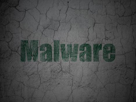 Privacy concept: Green Malware on grunge textured concrete wall background