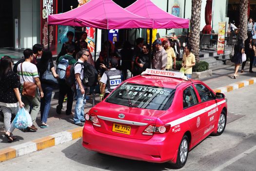 BANGKOK, THAILAND - DECEMBER 23: Taxi on street on December 23, 2013 in Bangkok.