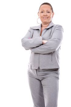 middle aged caucasian woman wearing business on white background