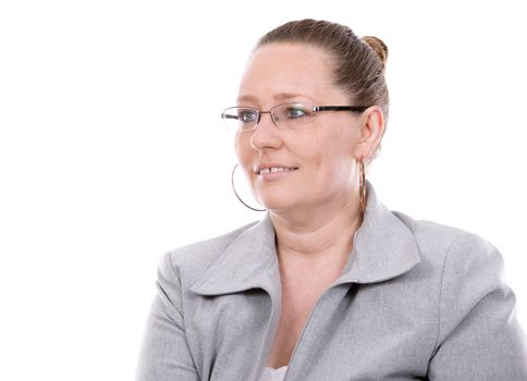 middle aged caucasian woman wearing business on white background