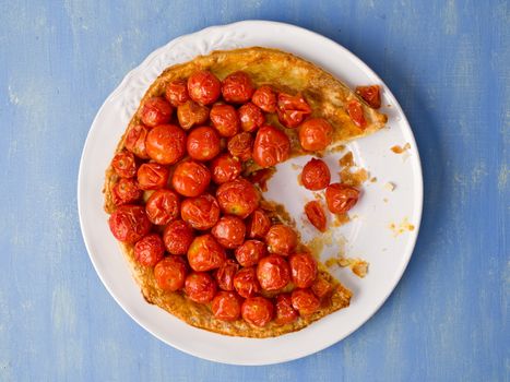 close up of rustic cherry tomato tarte tatin