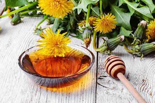 Saucer therapeutic honey made from dandelions in national recipe