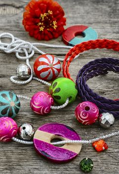Stylish beads and jewelry strung on the chain