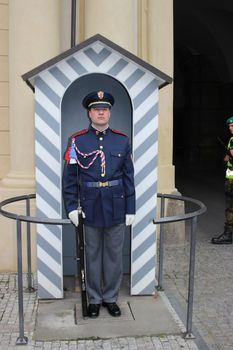 Prague, Czech Republic - April 23, 2016: The Guard of Honor Guards at the Presidential Palace in Prague castle