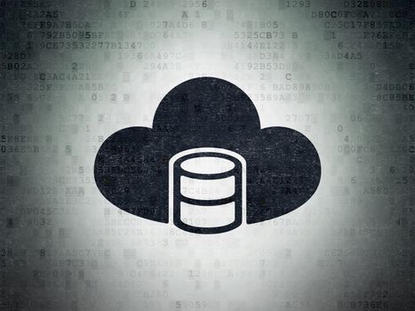 Database concept: Painted black Database With Cloud icon on Digital Data Paper background