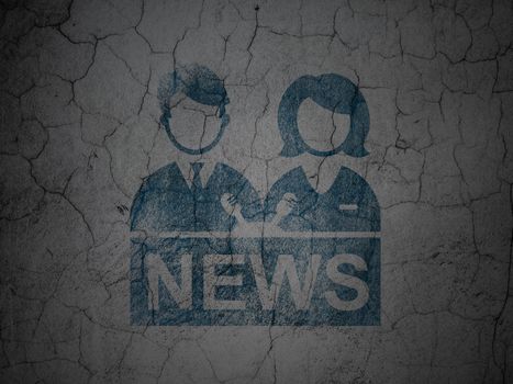 News concept: Blue Anchorman on grunge textured concrete wall background