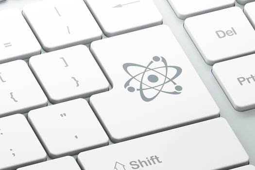 Science concept: Enter button with Molecule on computer keyboard background, 3D rendering
