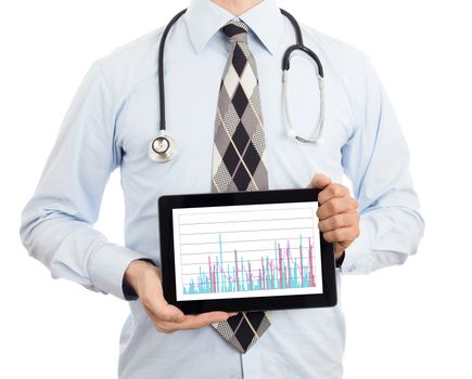 Doctor, isolated on white backgroun,  holding digital tablet - Graph