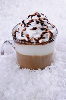 Coffee in whipped cream with chocolate topping Irish cream
