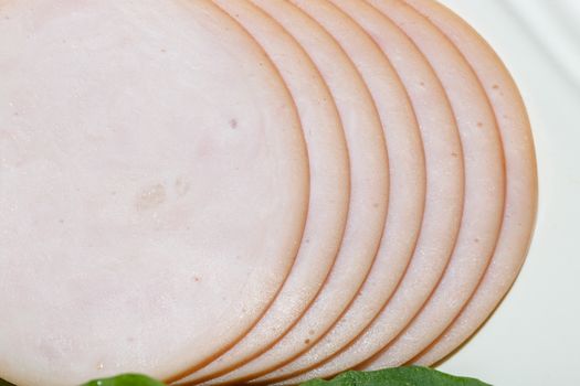 Close up detailed view of tasy salami, turkey jambon.