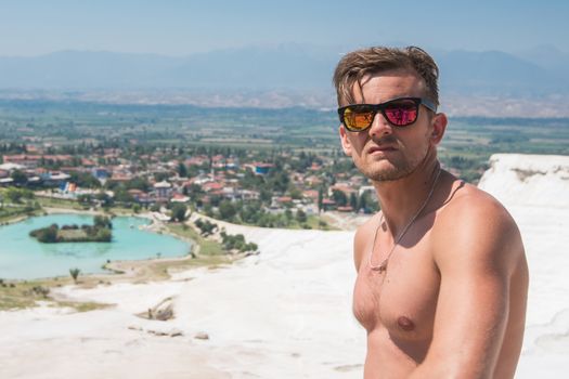 Portrait of man in Pammukale near modern Turkey city Denizli, Turkey