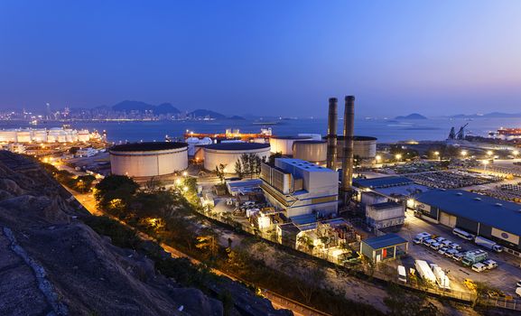 petrochemical industrial plant at night , Coal power station at Hong Kong