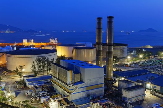 petrochemical industrial plant at night , Coal power station