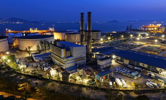 petrochemical industrial plant at night , Coal power station at Hong Kong