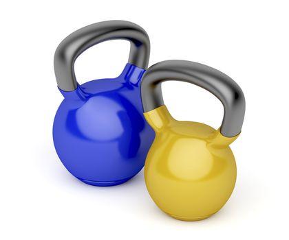 Kettlebells with different weights on white background