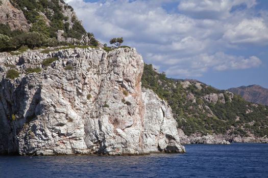View of mountains in Turkey from the sea