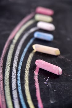 Graphical display with colored chalk to represent the rainbow