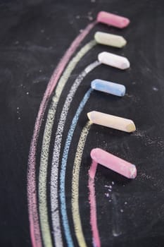 Graphical display with colored chalk to represent the rainbow