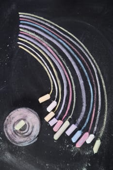 Graphical display with colored chalk to represent the rainbow