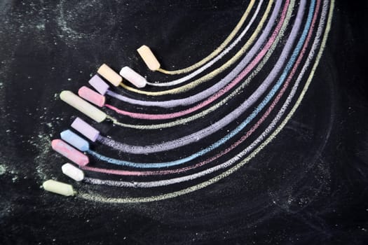 Graphical display with colored chalk to represent the rainbow