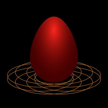 Vector Red Easter egg on gold plate on a black background