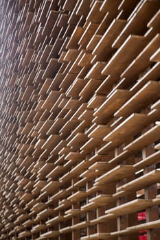 Perimeter wall of building built in wooden boards