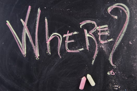 Written with chalk on blackboard graphic representation of the word ,where