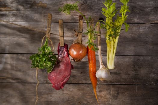 Ingredients needed for the preparation of the broth of beef