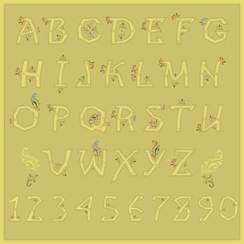 Country Alphabet with Floral Pattern. Illustration