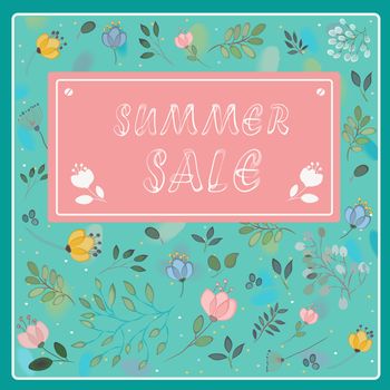 Summer sale inscription with floral background. Illustration