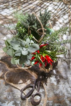 Product of the garden, bunch of herbs essential for the Mediterranean cuisine