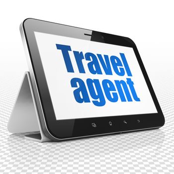 Travel concept: Tablet Computer with blue text Travel Agent on display, 3D rendering