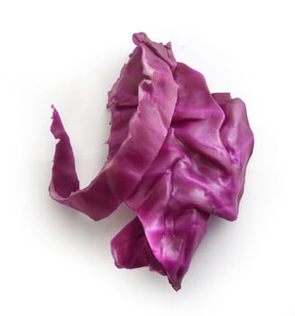 Top view of sliced piece of red cabbage on the white background