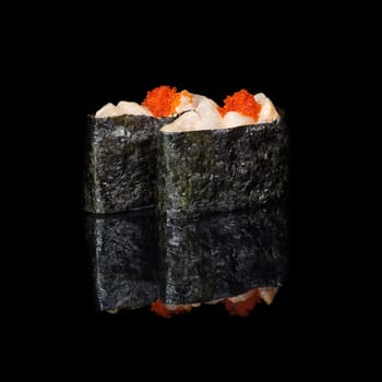 Vertical rolls with pieces of fish and flying fish roe