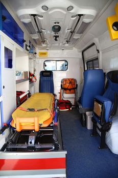 Details of the inside part of the medical equipment in vans ambulance