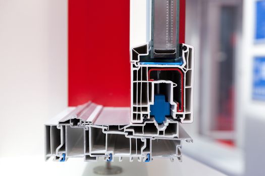 Cross section of a uPVC window or door