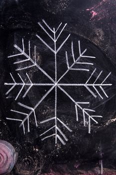 Graphic representation with chalk on blackboard symbol of snow
