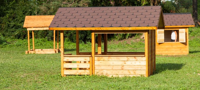 Small children houses made of wood in an Italian park