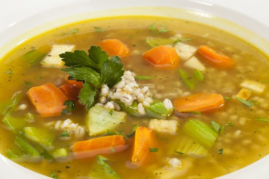 Vegetable soup w carrot, leek and celery stalks