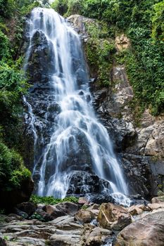 flow of waterfall from high cliff