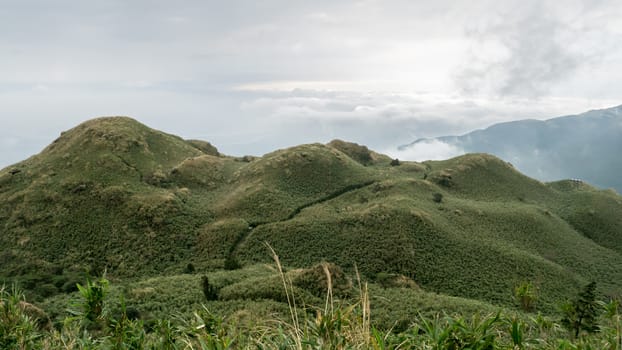 The landscape view from Mt. Qixing main peak in Yangmingshan National Park, Taiwan.