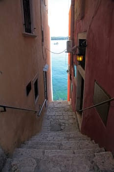 Traditional old town architecture of Rovinj, Croatia. Istria touristic attraction